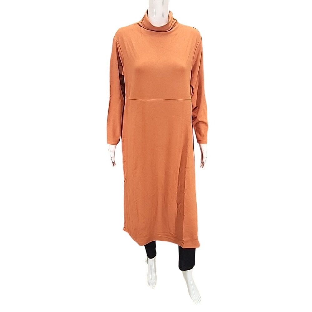 Women with Control Midi Dress Petite 1X Foliage Mock Neck Tummy Control A623040